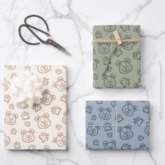 Cute Teddy Bear Paws Modern Boho Boy Baby Kids Wrapping Paper Sheet