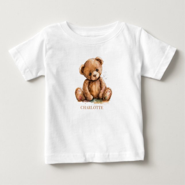 Cute Teddy Bear Personalised Baby T-Shirt (Front)