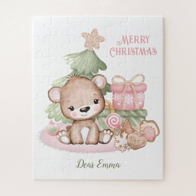 Cute Teddy Bear Personalised Christmas Jigsaw Puzzle (Vertical)