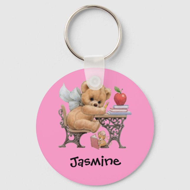 Cute Teddy Bear Personalised Name Gift Key Ring (Front)