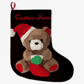 Cute Teddy Bear Personalised name Large Christmas Stocking