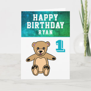 Cute Teddy Bear Photo Boy 1st Birthday Card