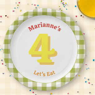 Cute Teddy Bear Picnic Birthday Party Gingham Paper Plate