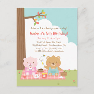 Cute Teddy Bear Picnic Outdoor Kids Birthday Party Invitation