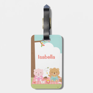 Cute Teddy Bear Picnic Party Outdoor Kids Name Luggage Tag