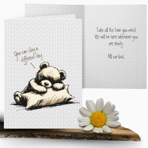 Cute Teddy Bear Pillow Sadness Healing  Card
