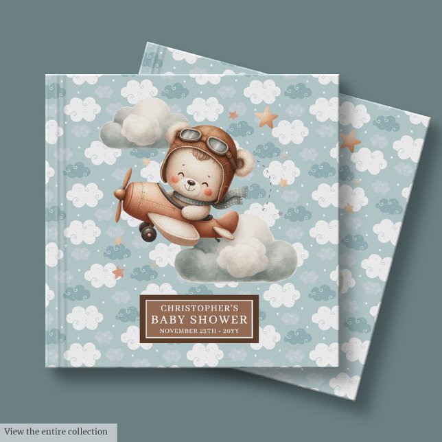 Cute Teddy Bear Pilot Baby Shower Guest Book Blue (Cute Teddy Bear Pilot Baby Shower Guest Book Blue)
