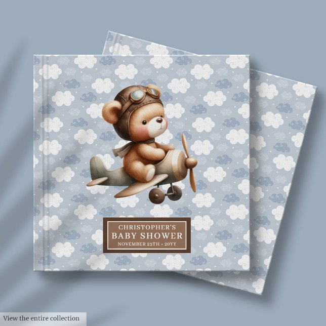 Cute Teddy Bear Pilot Baby Shower Guest Book Boy (Cute Teddy Bear Pilot Baby Shower Guest Book Boy)