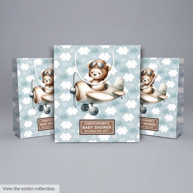 Cute Teddy Bear Pilot Baby Shower Party Favour Bag (Cute Teddy Bear Pilot Baby Shower Party Favor Bag)