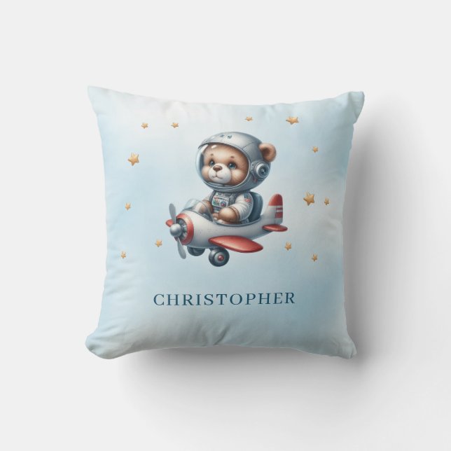Cute teddy bear pilot boy baby shower gift cushion (Front)