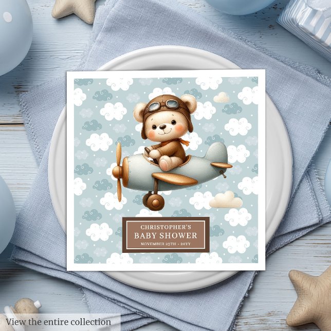 Cute Teddy Bear Pilot Napkins Baby Boy Celebration (Cute Teddy Bear Pilot Napkins Baby Boy Celebration)