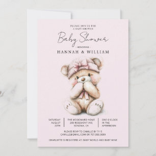 Cute Teddy Bear Pink Baby Girl Baby Shower Invitation