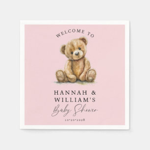 Cute Teddy Bear Pink Girl Baby Shower  Napkin