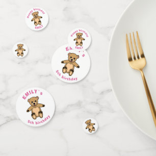 Cute Teddy Bear Pink Kids Birthday Party Confetti