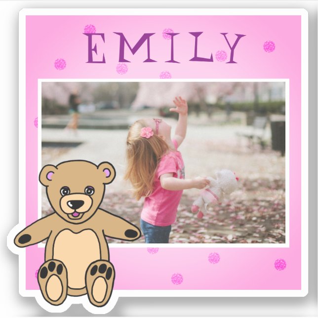 Cute Teddy Bear Pink Name Photo Girly (Front)