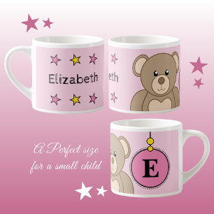 Cute teddy bear pink yellow with stars child's espresso cup
