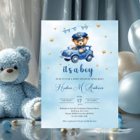 Cute teddy bear policeman boy baby shower