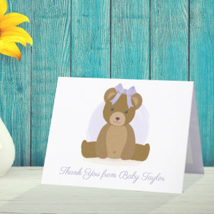 Cute Teddy Bear Purple New Baby Girl Thank You Card