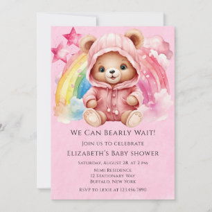 Cute Teddy Bear Rainbow Girl Baby Shower Invitation