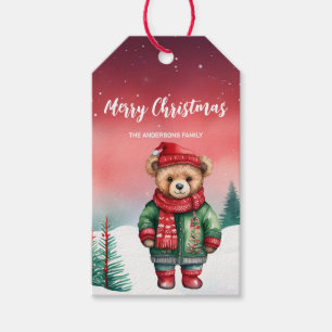 Cute teddy Bear Santa Christmas party holiday kid Gift Tags