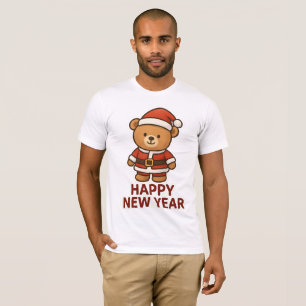 Cute Teddy Bear Santa Happy New Year Sticker T-Shirt