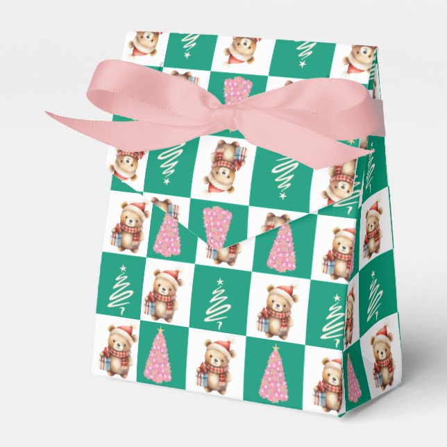 Cute teddy Bear Santa Merry Christmas tree party Favour Box (Front Side)