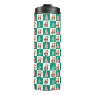Cute teddy Bear Santa Merry Christmas tree party Thermal Tumbler