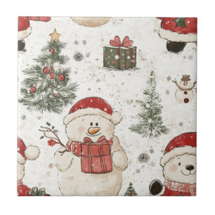 Cute Teddy Bear & Santa on White (2) Ceramic Tile