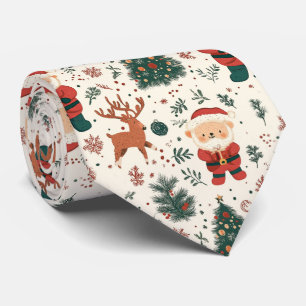 Cute Teddy Bear & Santa on White (4) Tie