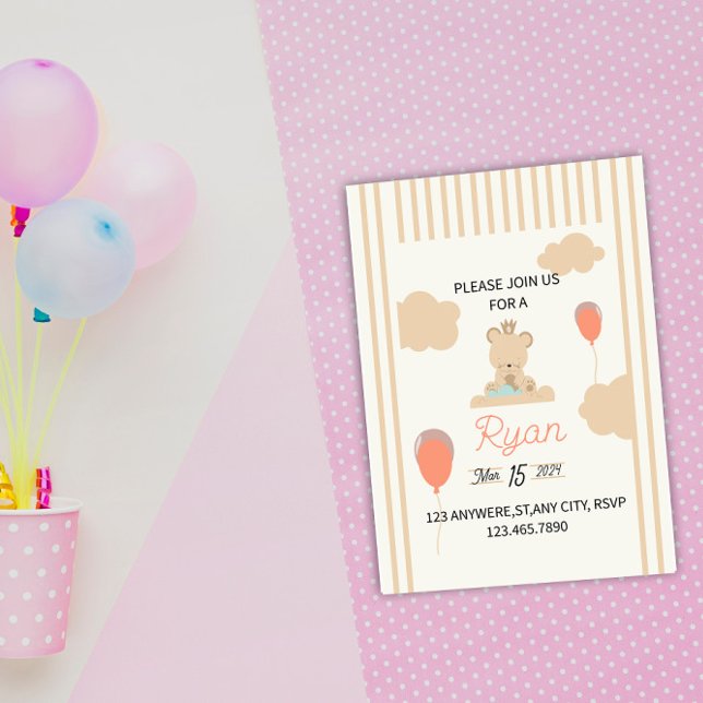 Cute Teddy Bear Sitting on Cloud Invitation (Creator Uploaded)