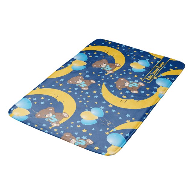 Cute Teddy Bear Sitting on the Moon Pattern Bath Mat (Angled)