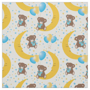 Cute Teddy Bear Sitting on the Moon Pattern Fabric