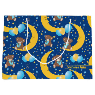 Cute Teddy Bear Sitting on the Moon Pattern Large Gift Bag