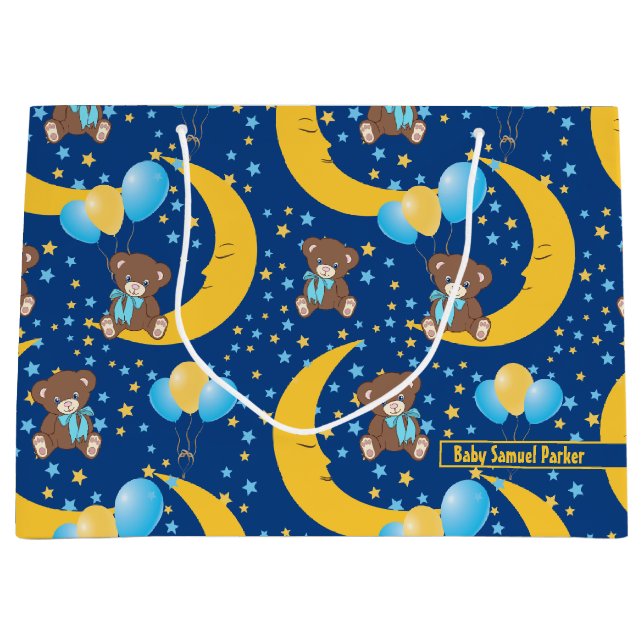 Cute Teddy Bear Sitting on the Moon Pattern Large Gift Bag (Front)