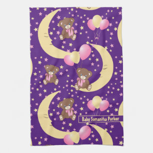 Cute Teddy Bear Sitting on the Moon Pattern Tea Towel