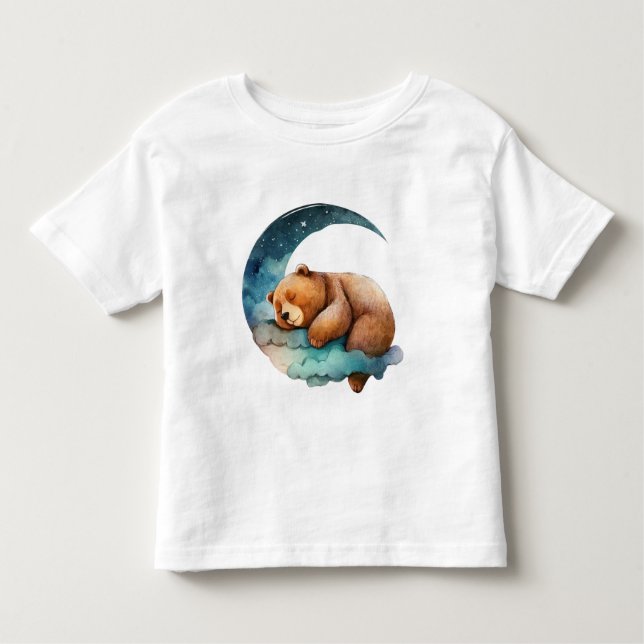 Cute Teddy Bear Sleeping On Crescent Moon Tee (Front)