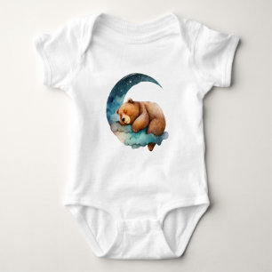Cute Teddy Bear Sleeping on the Crescent Moon Baby Bodysuit