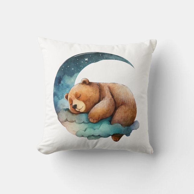 Cute Teddy Bear Sleeping on the Crescent Moon Cushion (Front)