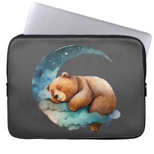 Cute Teddy Bear Sleeping on the Crescent Moon Laptop Sleeve