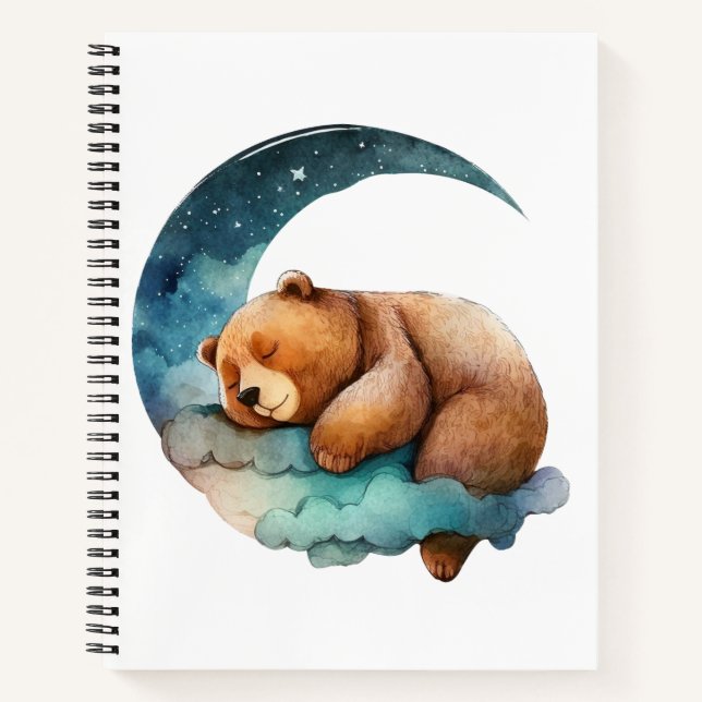 Cute Teddy Bear Sleeping on the Crescent Moon Notebook (Front)
