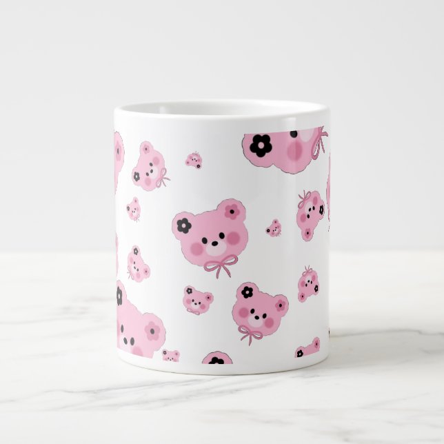 Cute Teddy Bear Specialty Mug – Pink & Black  (Front)