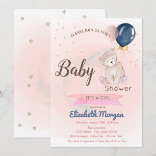 Cute Teddy Bear,Stars Baby Shower Invitation
