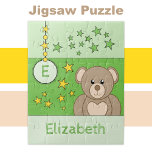 Cute teddy bear stars name green kids jigsaw puzzle<br><div class="desc">Get ready for hours of fun with this kid's jigsaw puzzle! Featuring an adorable brown teddy bear surrounded by sparkling stars, this puzzle is perfect for little hands and big imaginations. Designed to inspire creativity and boost problem-solving skills, it’s just the right challenge for kids. Whether they’re puzzling solo or...</div>