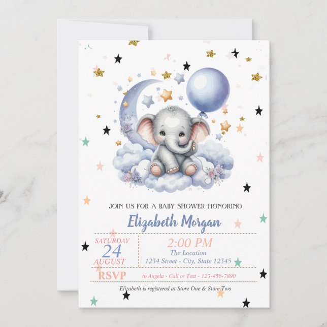Cute Teddy Bear Stars Princess Baby Shower  Invitation (Front)