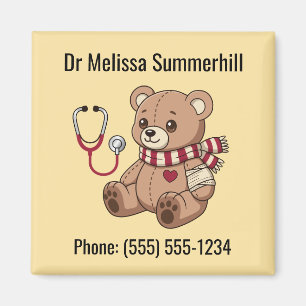 Cute Teddy Bear Stethoscope Pediatrician Yellow Magnet