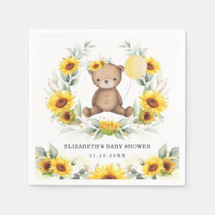 Cute Teddy Bear Sunflower Balloon Baby Shower Napkin