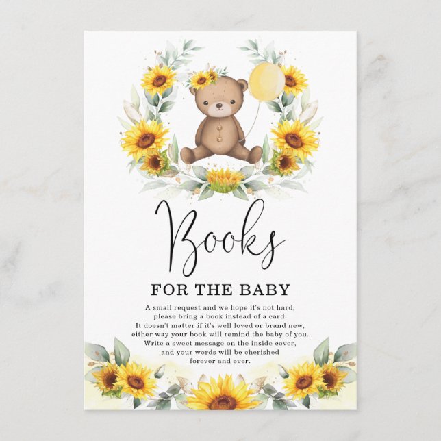 Cute Teddy Bear Sunflower Greenery Books for Baby Enclosure Card (Front)