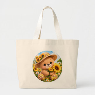Cute Teddy Bear Sunflower Love You Jumbo Tote Bag 