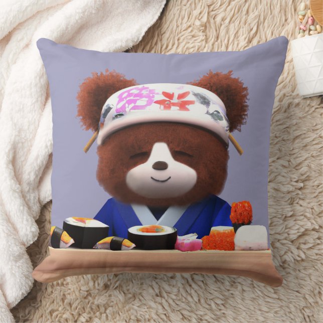Cute Teddy Bear Sushi Chef Cushion (Blanket)