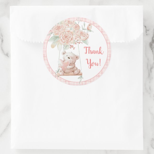 Cute Teddy Bear Thank You Classic Round Sticker (Bag)